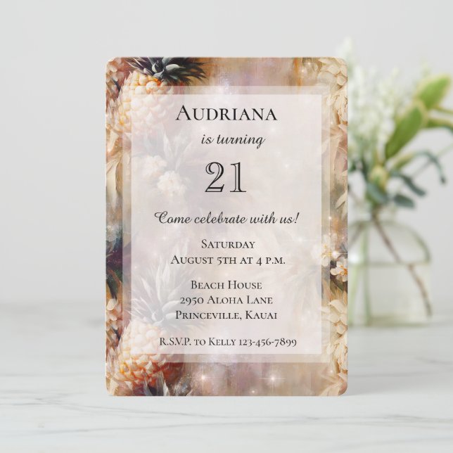 Invitación Piñas Tropicales Chic Brillan Cumpleaños (Anverso de pie)
