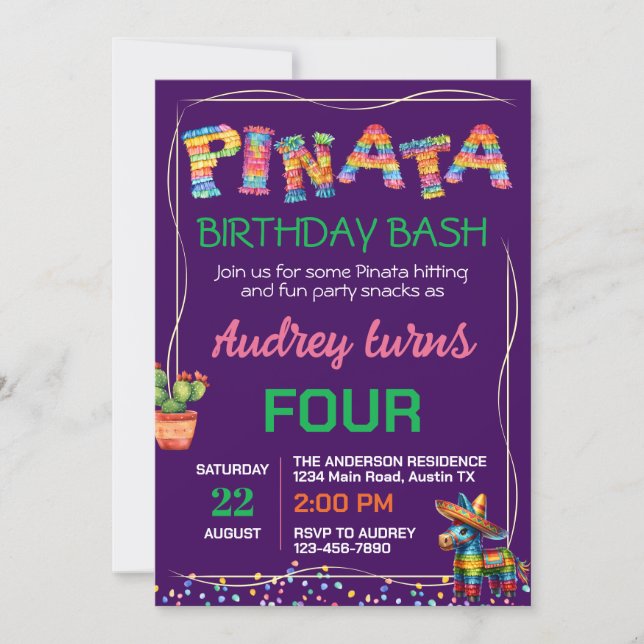 Invitación Pinata Birthday Bash (Anverso)