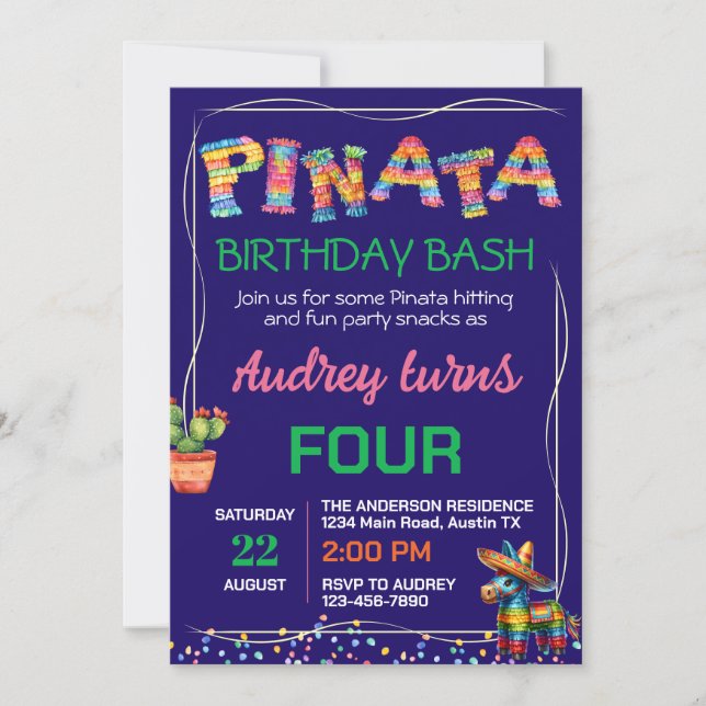 Invitación Pinata Birthday Bash (Anverso)