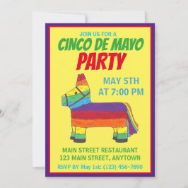 Invitación Piñata de Burro Arcoíris para Fiesta de Cinco de M