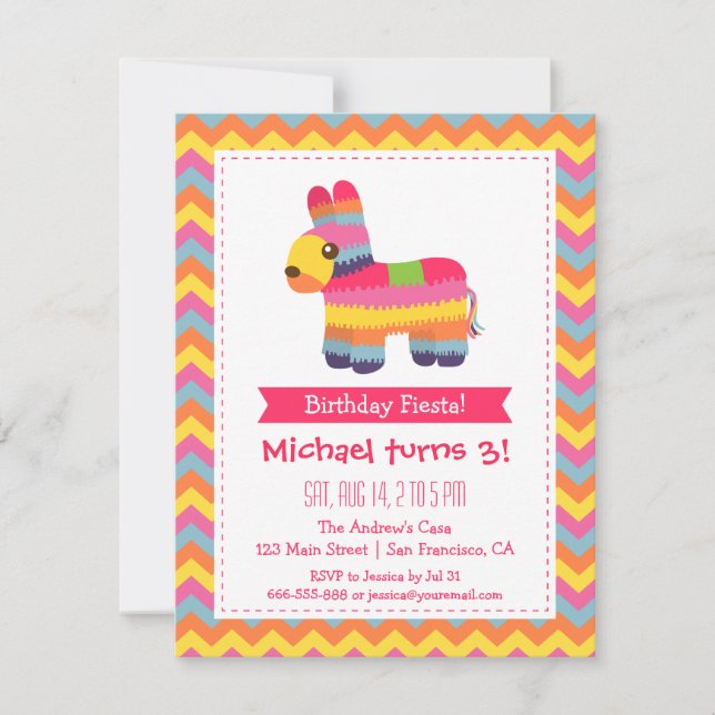 Invitación Piñata de Chevron Fiesta Mexicana Cumpleaños de Ni (Anverso)