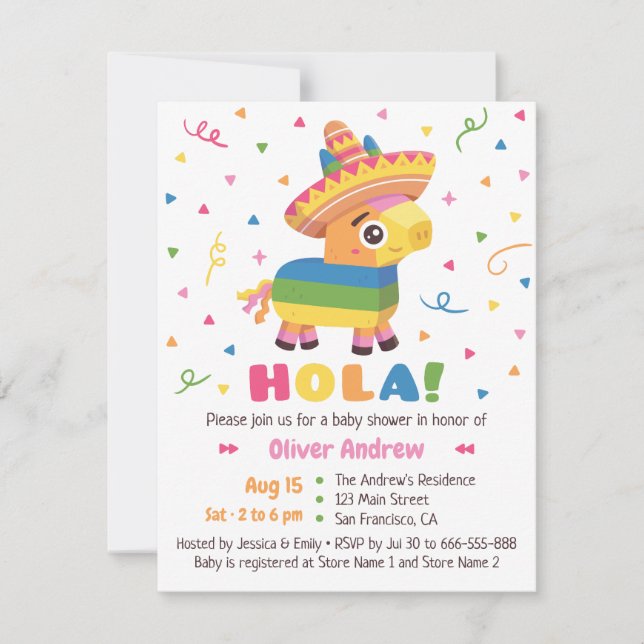 Invitación Piñata Linda Confeti Hola Fiesta Cumpleaños (Anverso)