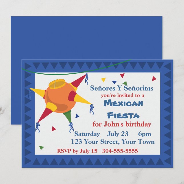 Invitación Pinata Mexicana Fiesta Fiesta (Anverso / Reverso)