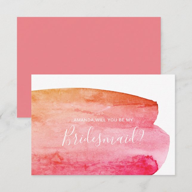Invitación Pincel acuarela será mi dama de honor (Anverso / Reverso)