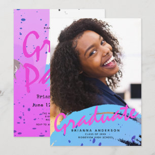 Invitación Pincel de colores de neón rompe la fiesta de gradu