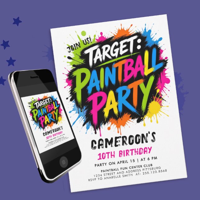 Invitación Pincel de Paintball Divertido Rosa Caliente Salpic (Subido por el creador)