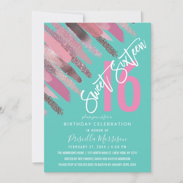 Invitación Pincel de pintado Purpurina Girona Dulce Verde azu (Anverso)