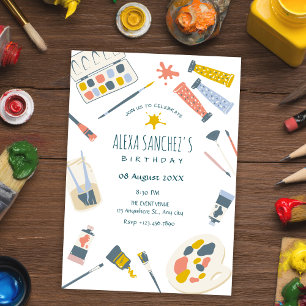 Invitación Pincel de pintura de arte colorido cumpleaños