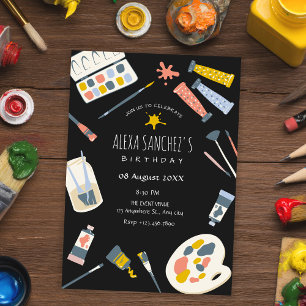 Invitación Pincel de pintura de arte colorido cumpleaños