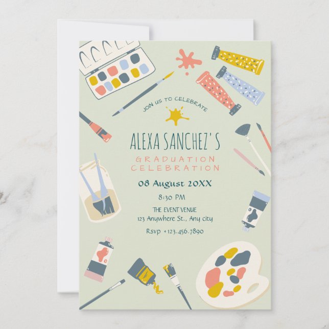Invitación Pincel de pintura de color Graduación (Anverso)