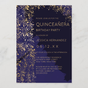 Invitación Pincel de pintura de oro de la marina Quinceañera