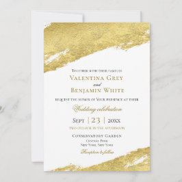 Invitación pincel de Relieve metalizado dorado trazo boda de 