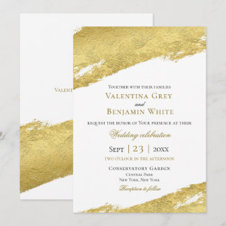 Invitación pincel de Relieve metalizado dorado trazo boda de