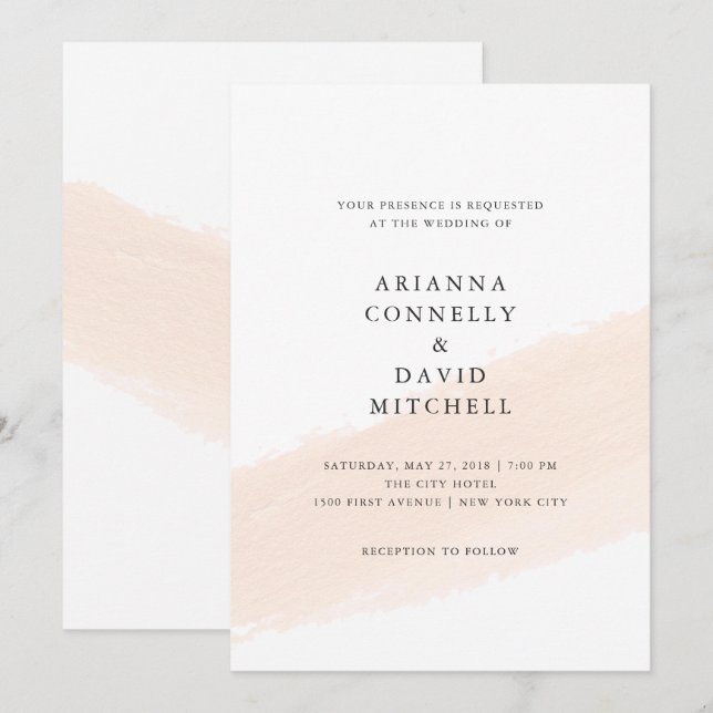 Invitación Pincel Minimalista| Boda Rubor Pink Stripe (Anverso / Reverso)
