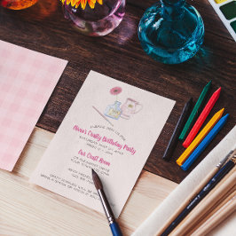 Invitación Pincel y Fiesta Daisy Pink Gingham