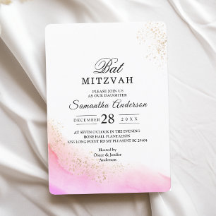 Invitación Pinceladas abstractas de acuarela rosa y oro