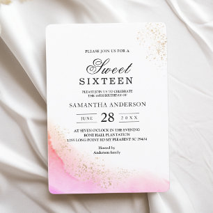 Invitación Pinceladas de acuarela abstracta rosa y oro