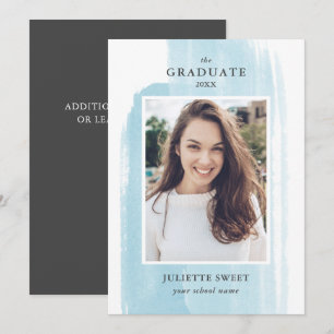 Invitación Pinceladas Foto Azul Claro Graduación Femenina