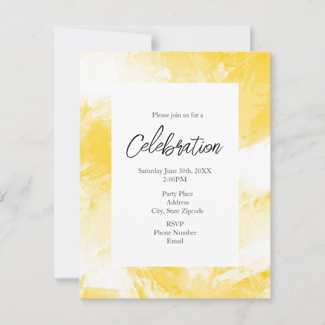 Invitación Pinceles abstractos amarillos y blancos (Anverso)