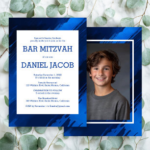 Invitación Pinceles azules Personalizado Foto BAR BAT MITZVAH