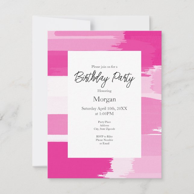 Invitación Pinceles blancos rosados calientes (Anverso)