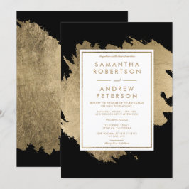 Invitación Pinceles de oro modernos boda de moda blanca negra