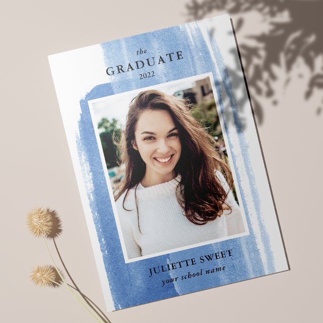 Invitación Pinceles | Foto azul oscuro Graduación de gérmenes (Subido por el creador)