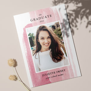 Invitación Pinceles Graduación de la foto rosa oscura de la