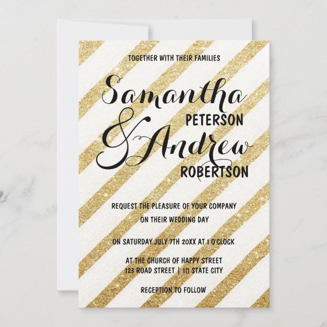 Invitación Pinceles modernos rayas de oro rayas Boda (Anverso)