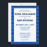 Invitación Pinceles Rayas Azul Personalizado Bar Bat Mitzvah<br><div class="desc">¡Tarjeta perfecta para anunciar una mitzvah de murciélago, el bar mitzvah u otra celebración judía! Hand hizo arte abstracto con brochas sueltas para ti en la parte delantera y trasera. ¡TODO PERSONALIZABLE! Haga clic en "Personalizar" para editar el texto. Haga clic en "editar usando la herramienta de diseño" para ajustar...</div>