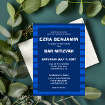 Invitación Pinceles Rayas Azul Personalizado Bar Bat Mitzvah<br><div class="desc">¡Tarjeta perfecta para anunciar una mitzvah de murciélago, el bar mitzvah u otra celebración judía! Hand hizo arte abstracto con brochas sueltas para ti en la parte delantera y trasera. ¡TODO PERSONALIZABLE! Haga clic en "Personalizar" para editar el texto. Haga clic en "editar usando la herramienta de diseño" para ajustar...</div>