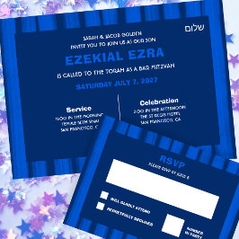 Invitación Pinceles Rayas Azul Personalizado Bar Bat Mitzvah