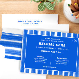 Invitación Pinceles Rayas Azul Personalizado Bar Bat Mitzvah