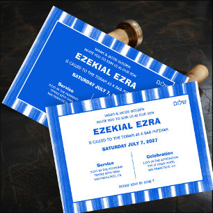 Invitación Pinceles Rayas Azul Personalizado Bar Bat Mitzvah