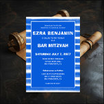 Invitación Pinceles Rayas Azul Personalizado Bar Bat Mitzvah<br><div class="desc">¡Tarjeta perfecta para anunciar una mitzvah de murciélago, el bar mitzvah u otra celebración judía! Hand hizo arte abstracto con brochas sueltas para ti en la parte delantera y trasera. ¡TODO PERSONALIZABLE! Haga clic en "Personalizar" para editar el texto. Haga clic en "editar usando la herramienta de diseño" para ajustar...</div>