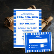 Pinceles Rayas Azul Personalizado Bar Bat Mitzvah