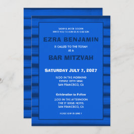 Invitación Pinceles Rayas Azul Personalizado Bar Bat Mitzvah
