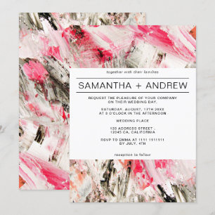 Invitación Pinceles rosas modernos boda de moda abstracta