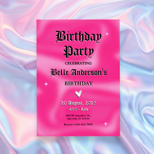 Invitación Pinceles rosas y fiesta de cumpleaños retro de 2k