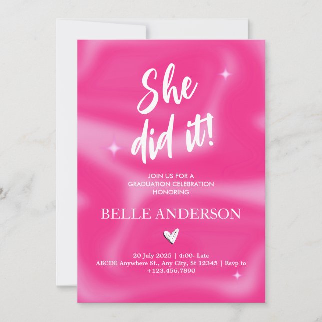 Invitación Pinceles rosas y graduación retro de 2k (Anverso)