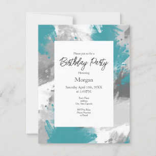 Invitación Pinceles verde azulados de Resumen Gris