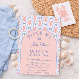 Invitación Pinch Me I’m One Preppy Lobster Beach 1st Birthday