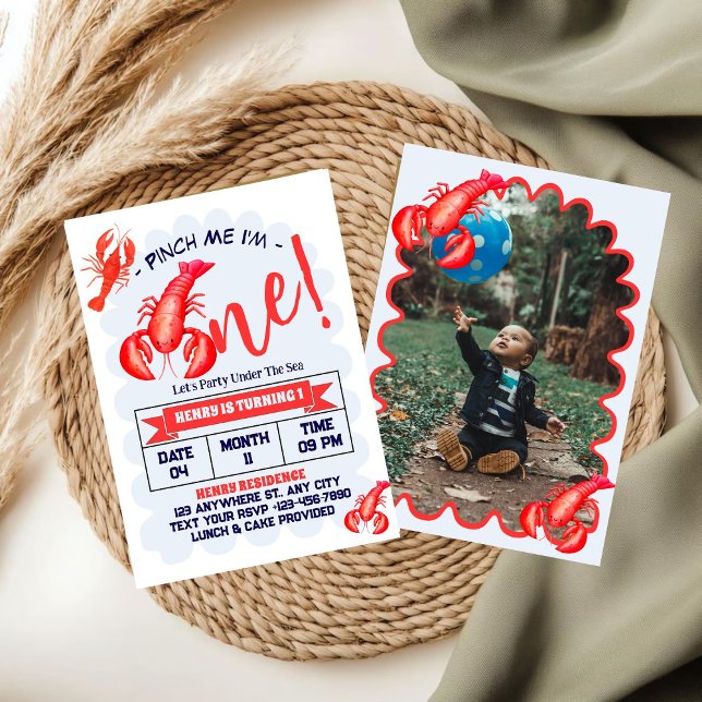 Invitación Pinch Me, I'm One Lobster Boy 1st Birthday Party (Subido por el creador)