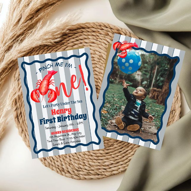 Invitación Pinch Me, I'm One Lobster Boy 1st Birthday Party  (Subido por el creador)