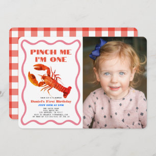 Invitación Pinch Me Retro Crawfish Foto Primer Cumpleaños