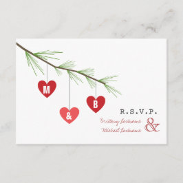 Invitación Pine Bough & Hearts Valentine's Wedding R.S.V.P.