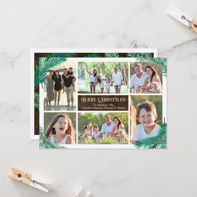 Invitación Pine Branches Seis Personalizados de Collage de fo (Anverso/Reverso In Situ)