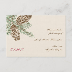 Invitación Pine Cone Naturaleza sobre crema Boda Salvar la Fe