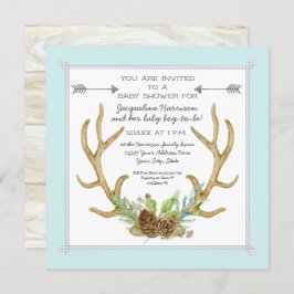 Invitación Pine Cone Square Deer Antler Ferra Baby Boy Shower