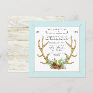 Invitación Pine Cone Square Deer Antler Ferra Baby Boy Shower